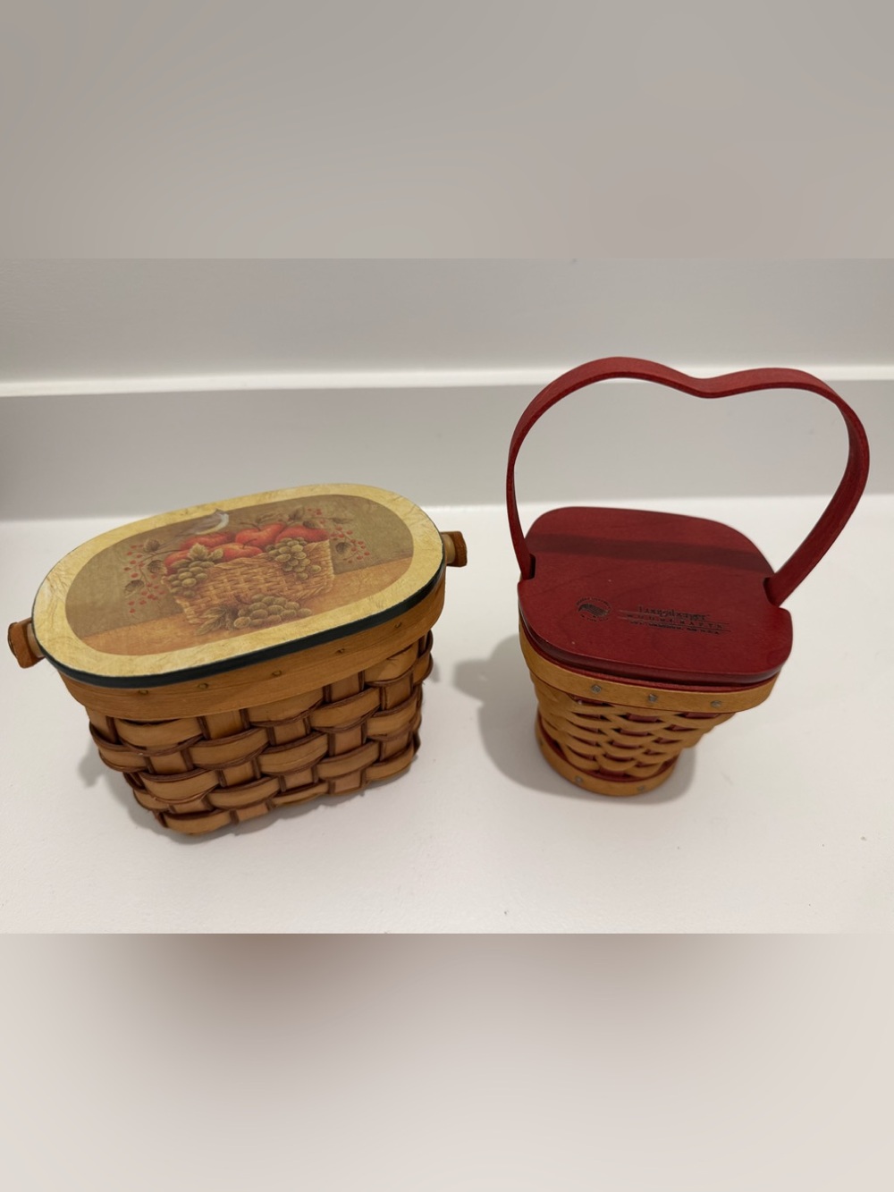 Longaberger Pair of Small Baskets with Natural Woven Accents, EUC!
